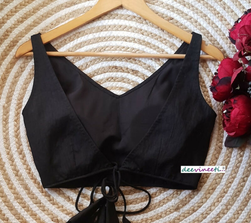 Blended Raw Silk V Neck Blouse Open Back