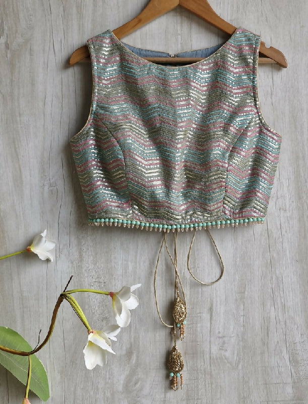 Embroidered Georgette Blouse, Multicolor Fringes