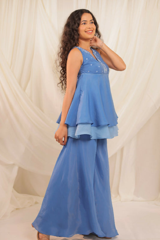 Blue Layered Peplum Set