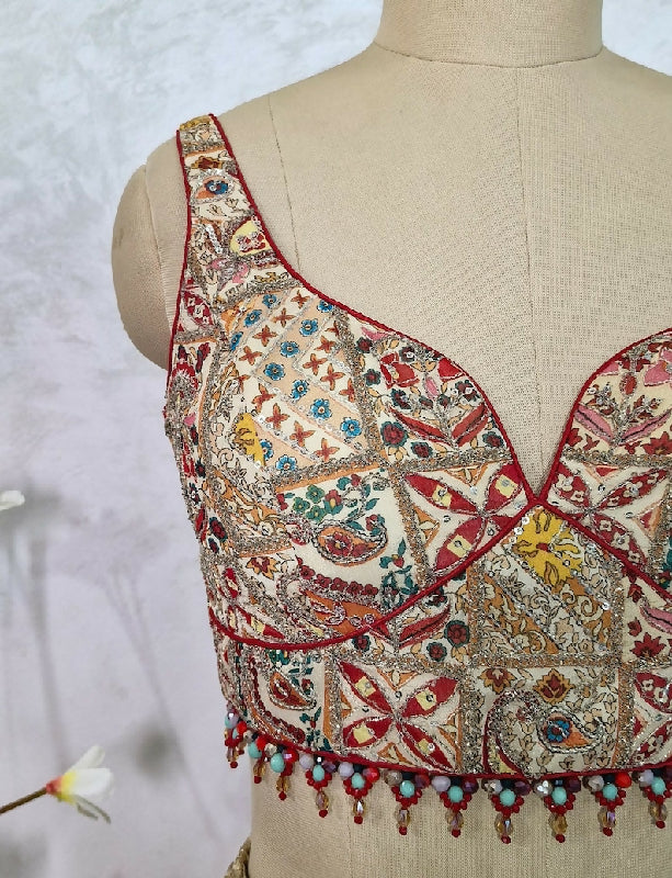 Embroidered Chinon Deep Sweetheart Neck Blouse