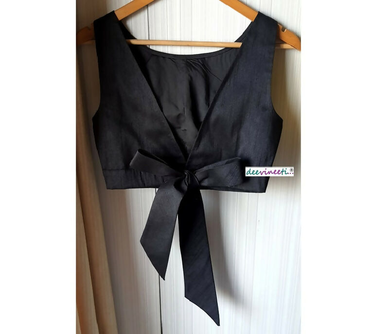 Blended Raw Silk Blouse Boat Neck with Bow