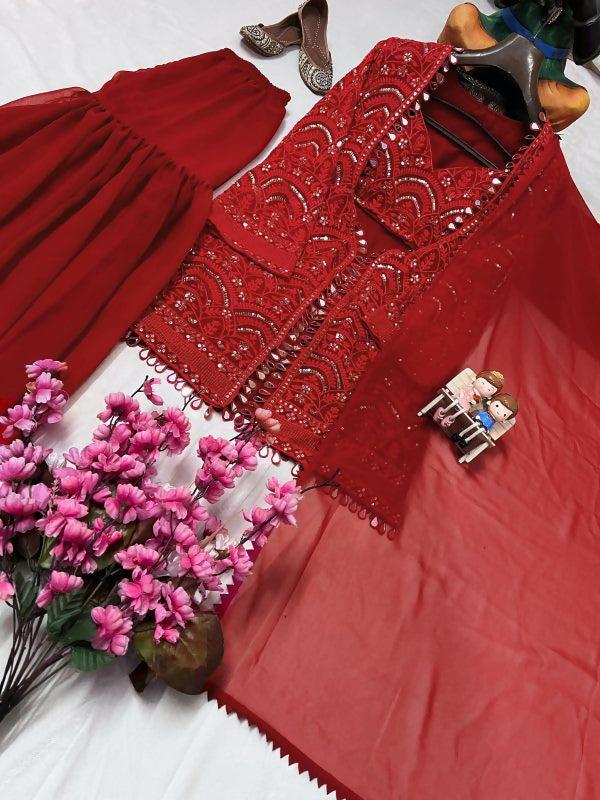 Pink indo western crop top with jacket , sharara and dupatta 4pc set