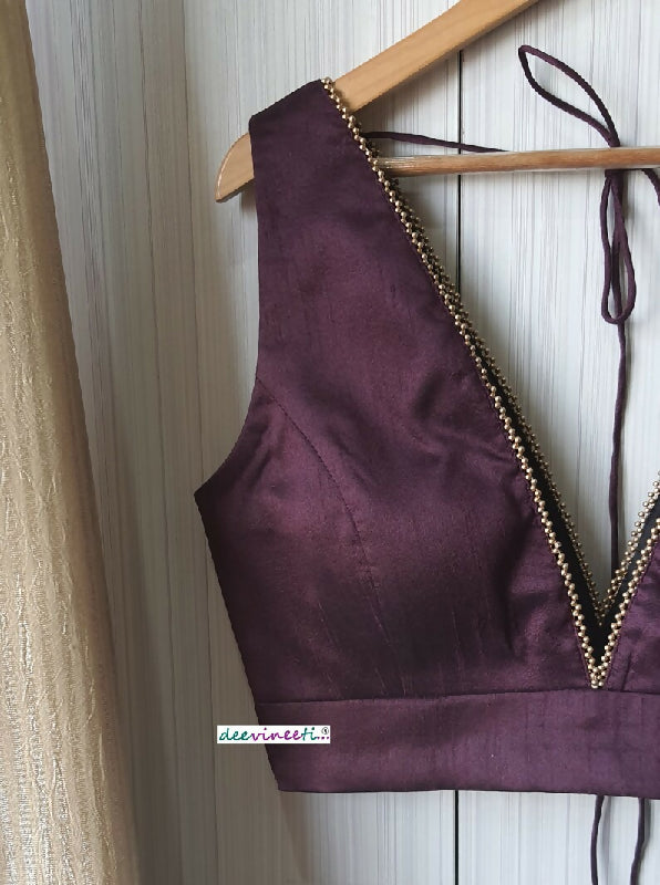 Blended Raw Silk Deep Plunge Blouse