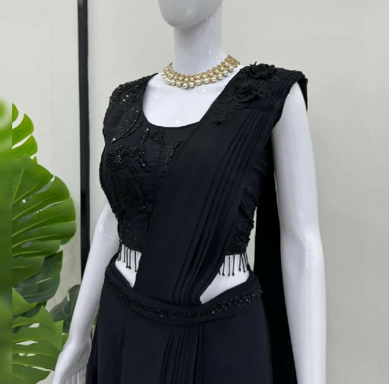 Black ready to wear one min dhoti saree with blouse