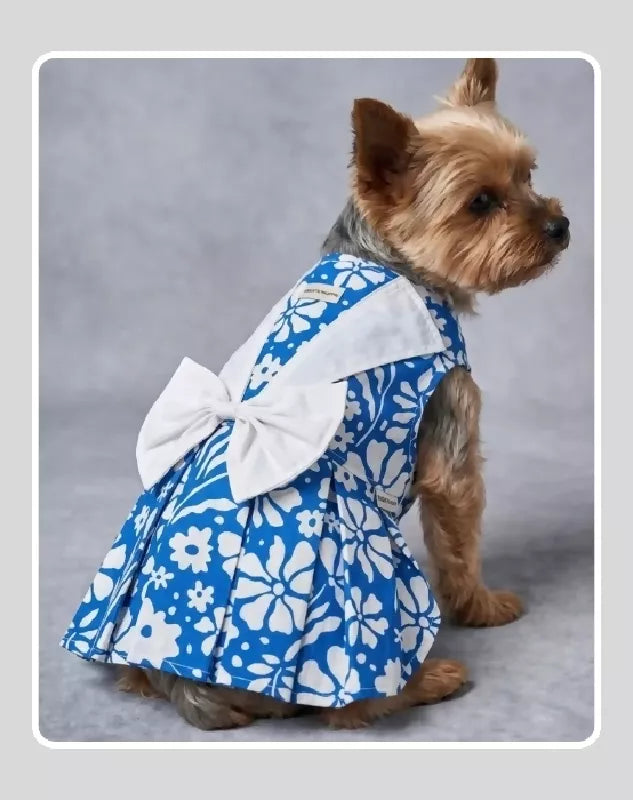 Blue Floral Cotton Dress For Dog & Cat | Dog Lehenga | Pet Lehenga Choli | Indian Dress for Dogs, Cats & Pets | Traditional Wedding & Festival Outfit