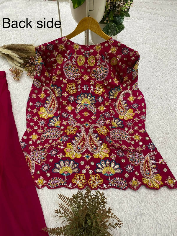 Purple indo western front slit kurti with palazzo set
