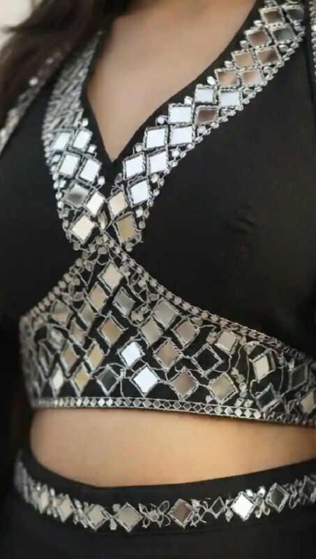 Black indo western crop top with jacket and palazzo