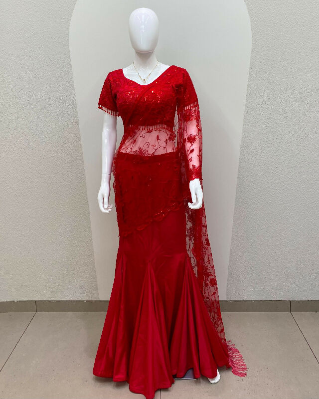 Red indo western lehenga saree with blouse