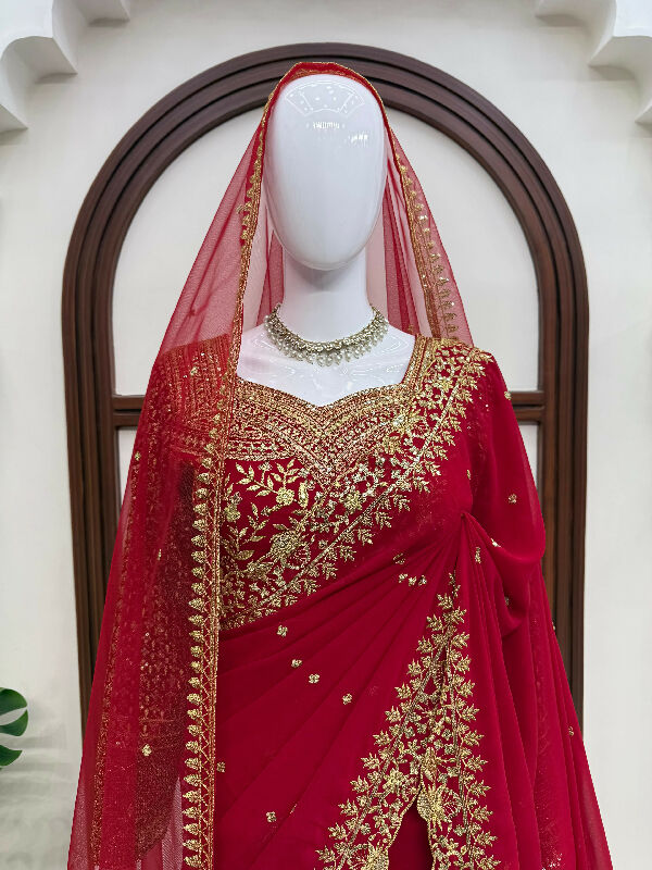 Red bridal 3pc heavy saree with blouse and dupatta set