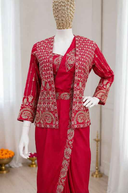 Purple ready to wear one min cape saree with blouse