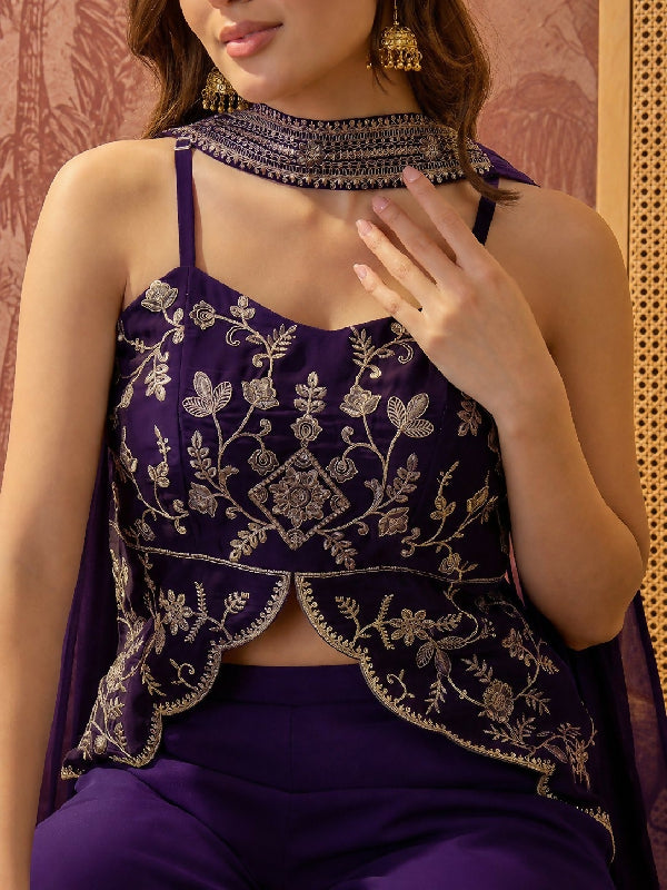 Pink indo western crop top with palazzo and dupatta set