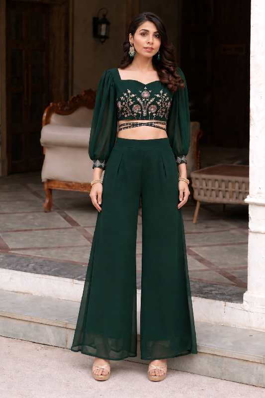 Green criss cross crop top with palazzo set