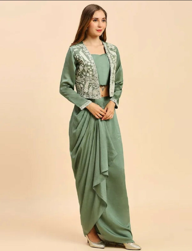 Green indo western top with jacket and dhoti skirt