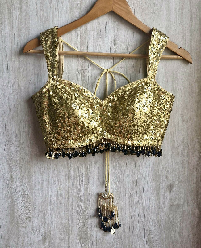 Gold Sequins Sweetheart Neck Blouse