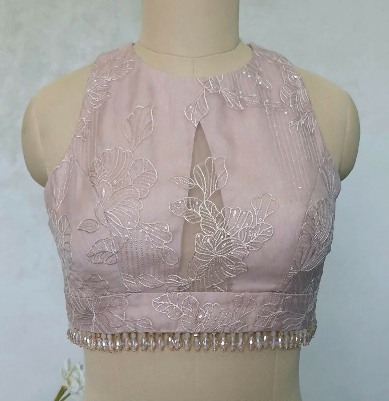 Blush Pink Embroidered Organza Saree Blouse