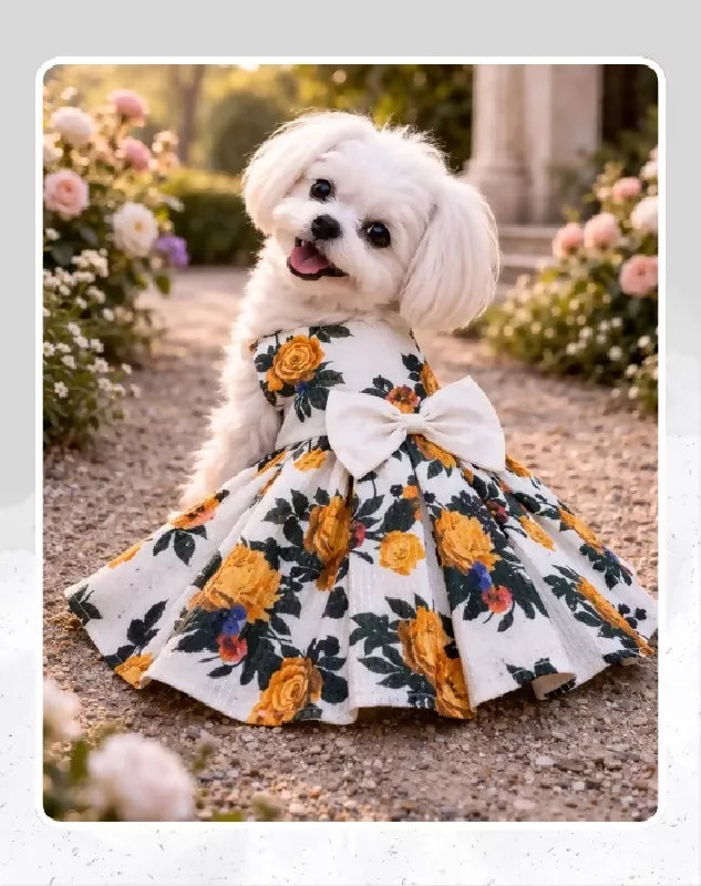 White Floral Dog Dress | Dog Dress | Pet Dress | Gown for Dogs, Cats & Pets | Birthday, Party & Special Occasion Outfit | Princess Dress | Tutu Dress