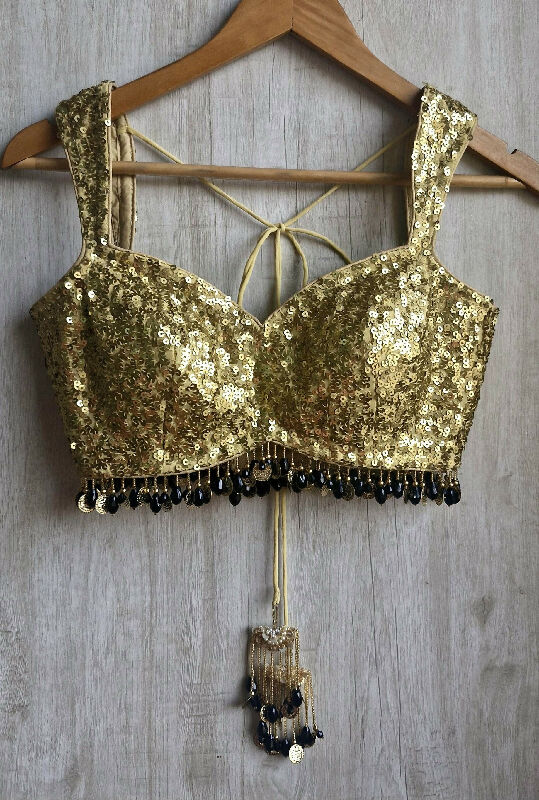 Gold Sequins Sweetheart Neck Blouse