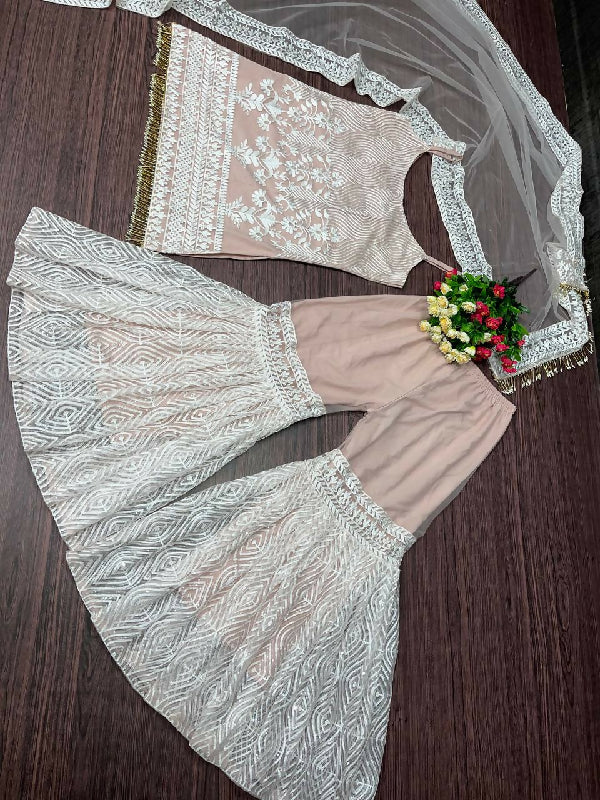 Pink indo western spaghetti sharara with kurti and dupatta 3pc set