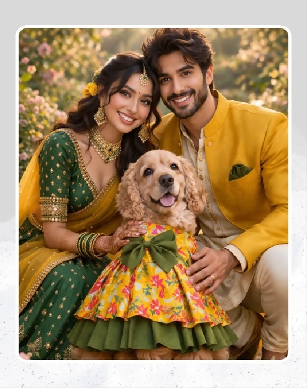 Floral Dog Dress, Gown, Lehenga For Dog, Cat | Dog Lehenga | Pet Lehenga Choli | Indian Dress for Dogs, Cats & Pets | Traditional Wedding & Festival Outfit