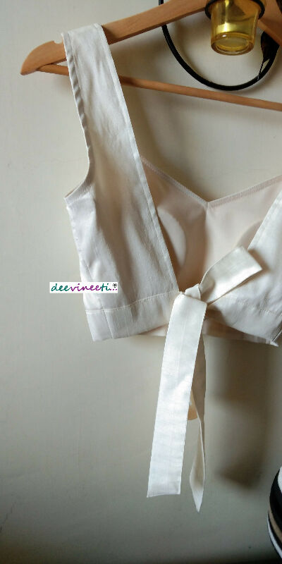 Off White Blended Raw Silk Blouse Sleeveless, Backless