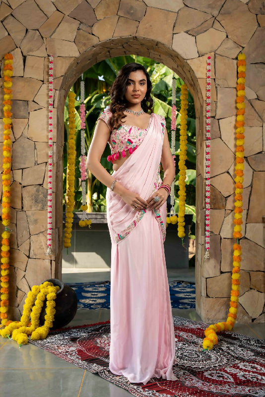 NAZAKAT - Blush Pink Drape Saree