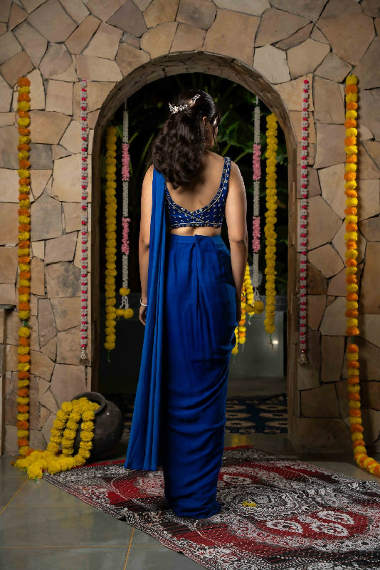 HUSN - Royal Blue Drape Saree