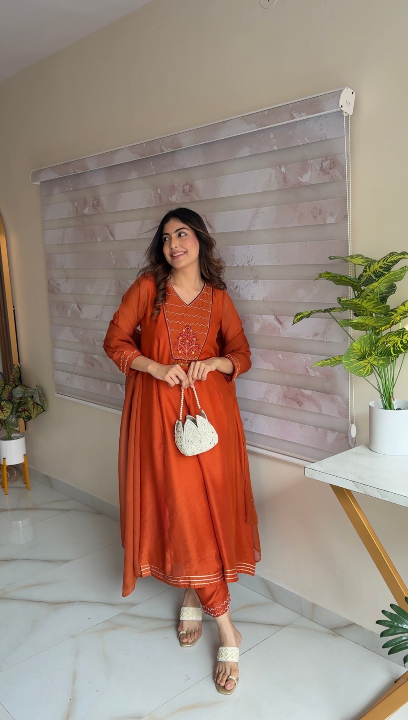 TANIYA ATMARAMANI ORANGE YOKE KALI KURTA SET