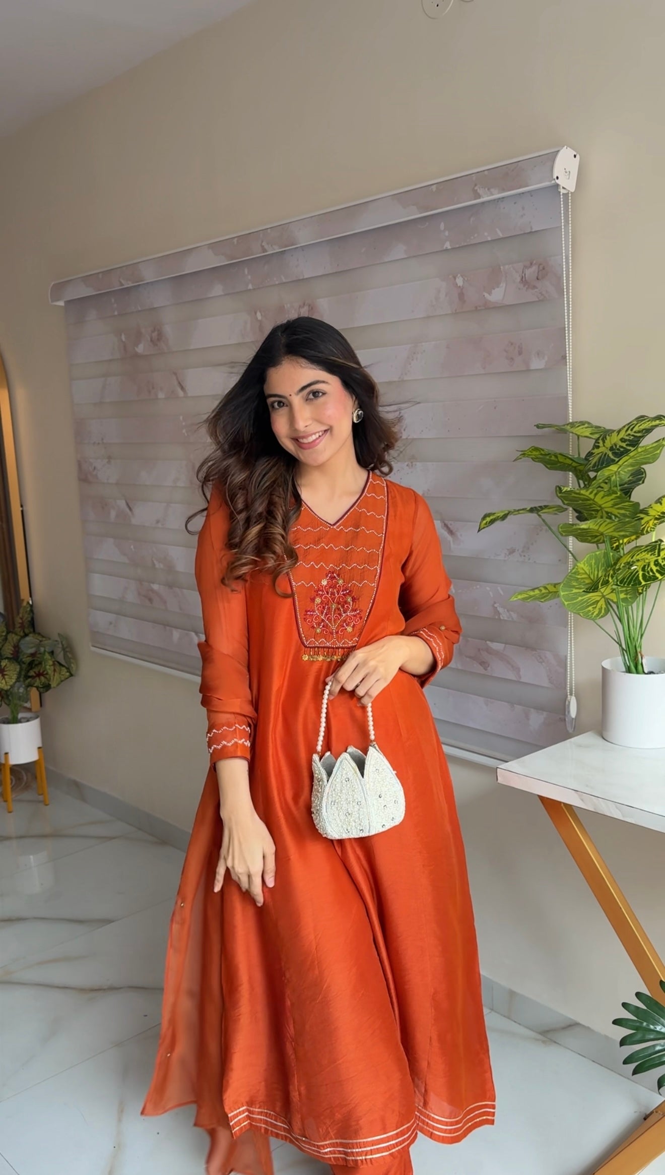 TANIYA ATMARAMANI ORANGE YOKE KALI KURTA SET