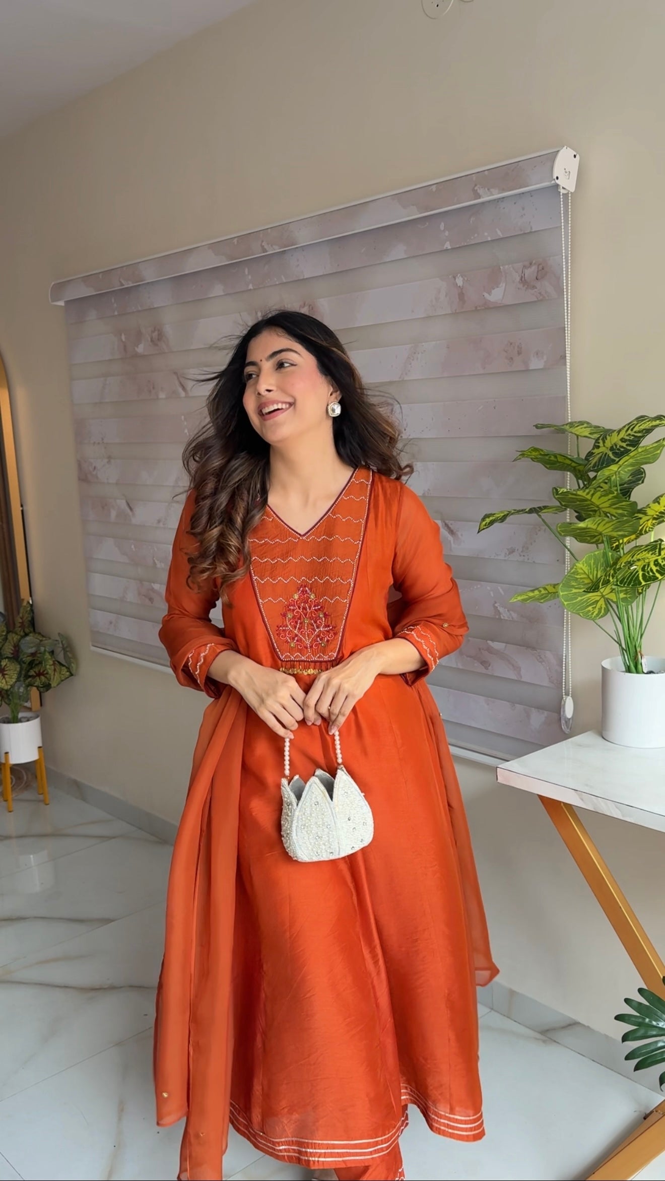 TANIYA ATMARAMANI ORANGE YOKE KALI KURTA SET