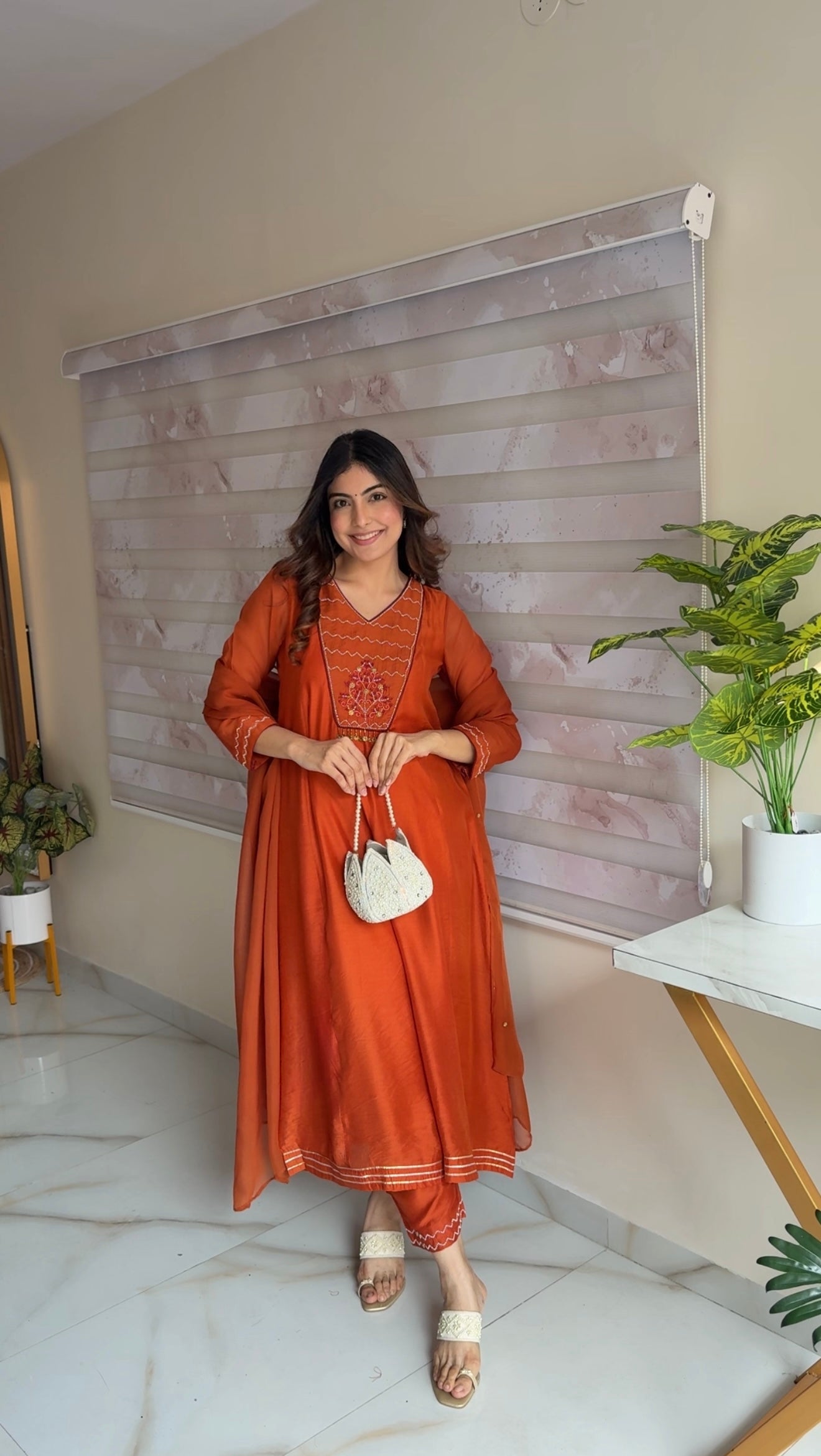 TANIYA ATMARAMANI ORANGE YOKE KALI KURTA SET