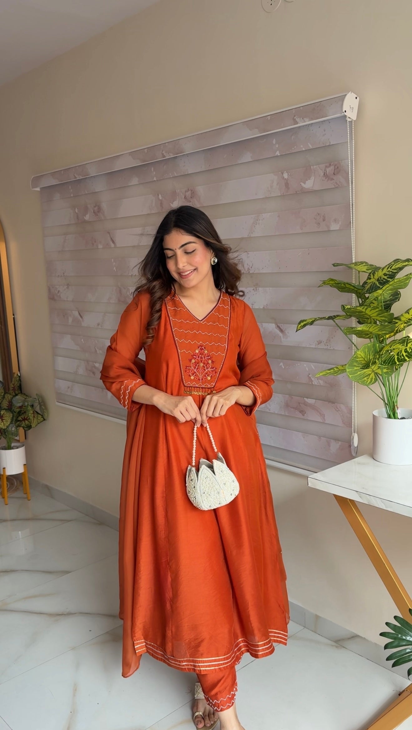 TANIYA ATMARAMANI ORANGE YOKE KALI KURTA SET