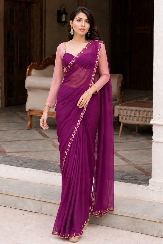 Purple pink ready to wear choli saree