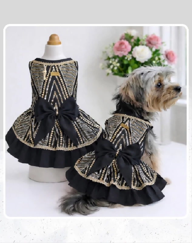 Black & Gold Pet Lehenga Dress | Dog Lehenga | Pet Lehenga Choli | Indian Dress for Dogs, Cats & Pets | Traditional Wedding & Festival Outfit