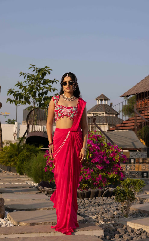 CHANDANI - Hot Pink Drape Saree