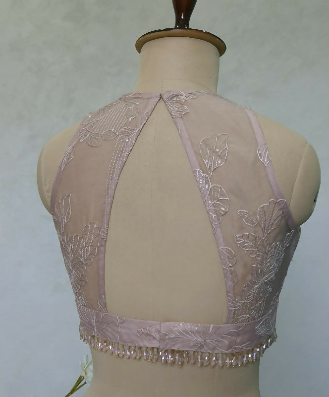 Blush Pink Embroidered Organza Saree Blouse