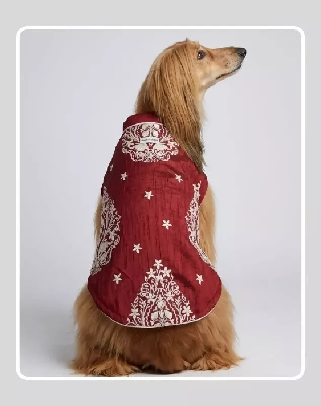 Maroon Sherwani for Dogs & Cats | Dog Kurta Set | Indian Wedding Dress for Dogs, Puppies & Cats | Ethnic Pet Outfit for Festivals, Weddings, Diwali, Navratri, Engagement & Traditional Wear