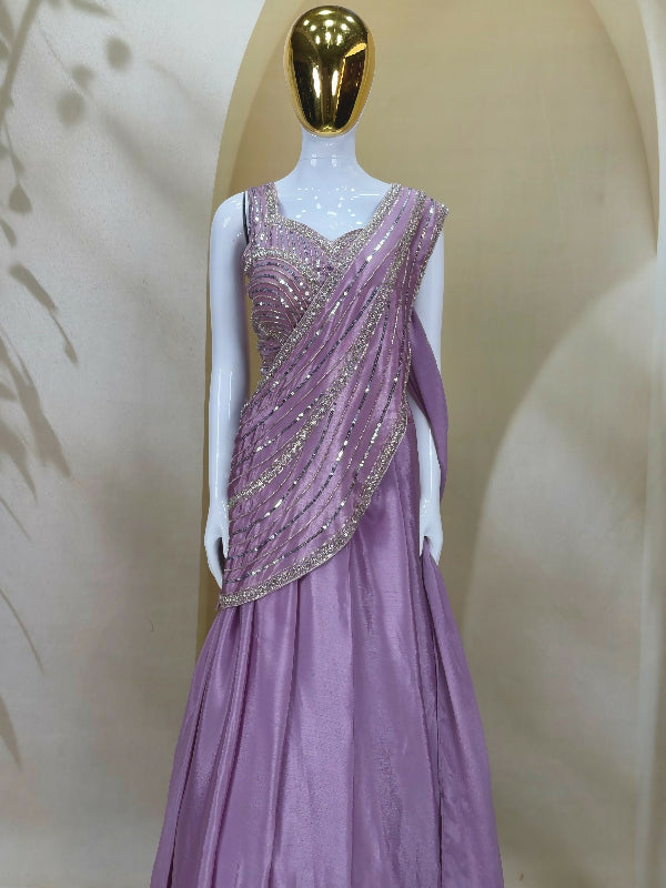 Blue indo western lehenga saree with blouse