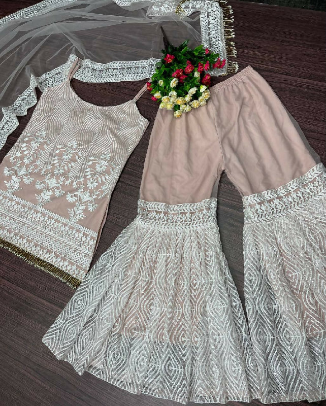 Pink indo western spaghetti sharara with kurti and dupatta 3pc set