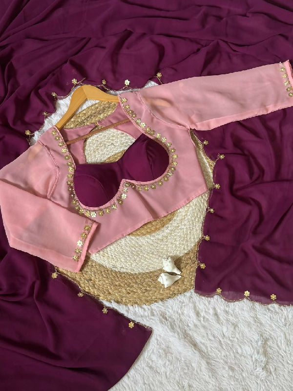 Purple pink ready to wear choli saree