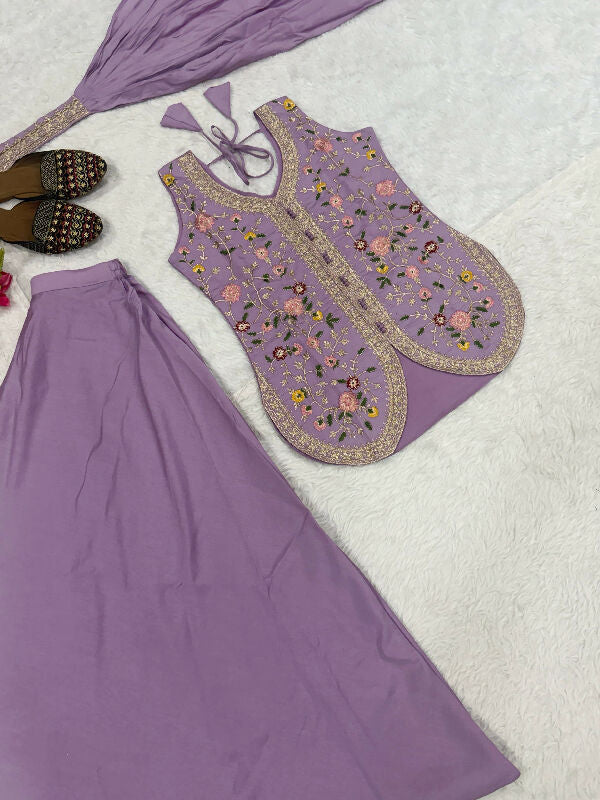 Purple indo western kurti with palazzo and dupatta 3pc set