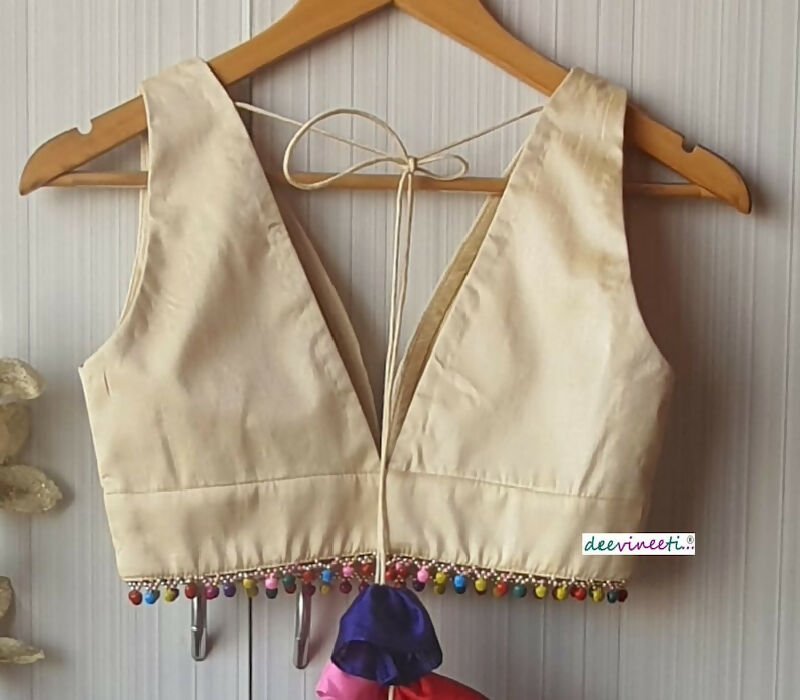 Blended Raw Silk Plunging Neckline Blouse