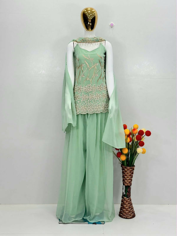 Green spaghetti kurta salwar suit with dupatta set