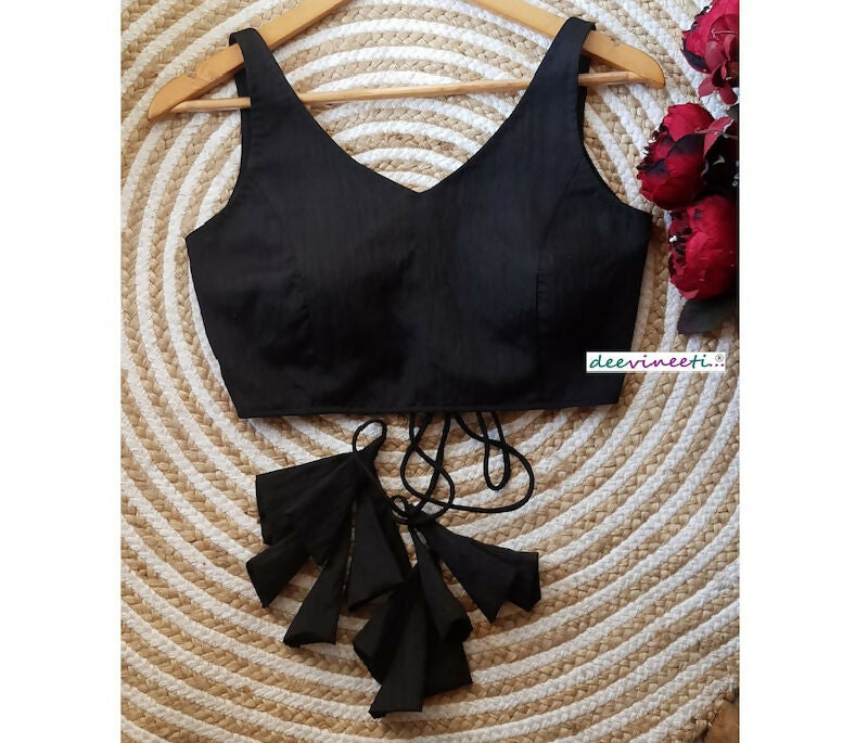 Blended Raw Silk V Neck Blouse Open Back