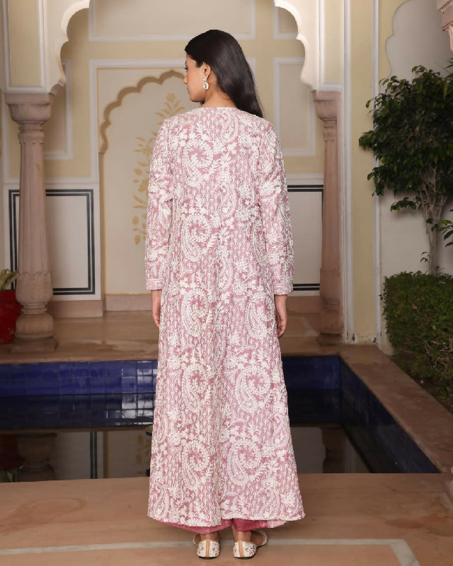 Pink indo western crop top with pent and jacket 3pc set
