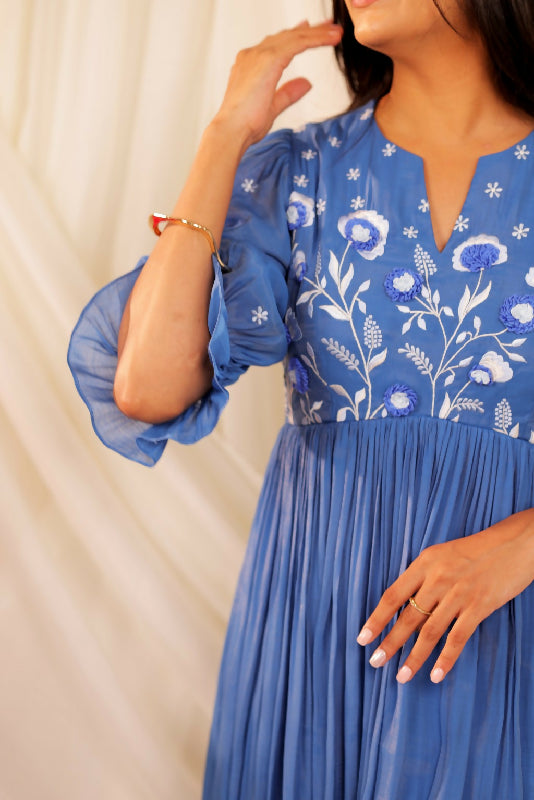 Blue Floral Anarkali Set
