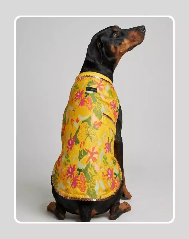 Yellow Floral Sherwani for Dogs & Cats | Ethnic Kurta Sherwani for Dog, Cat and Puppy | Ethnic Wear | Mehendi - Dress - Party - Diwali - Wedding Wear