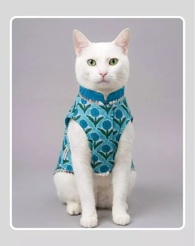 Blue Sherwani for Dogs & Cats | Ethnic Kurta Sherwani for Dog, Cat and Puppy | Ethnic Wear | Mehendi - Dress - Party - Diwali - Wedding Wear