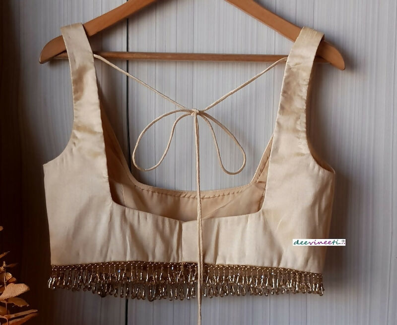 Light Gold Blended Raw Silk Deep Square Neck Blouse