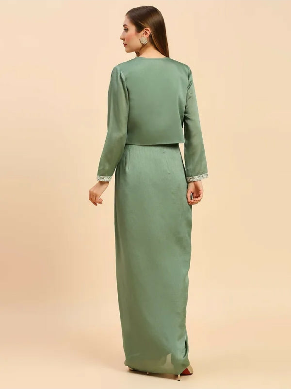 Green indo western top with jacket and dhoti skirt