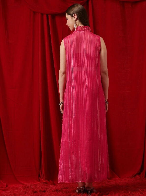 Red pink indo western top with dhoti skirt and shrug cape set